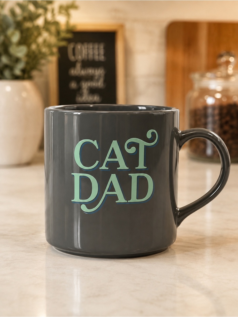 Parker Lane Cat Dad Ceramic Mug Cat Lover Gift Dark Gray Green NWT